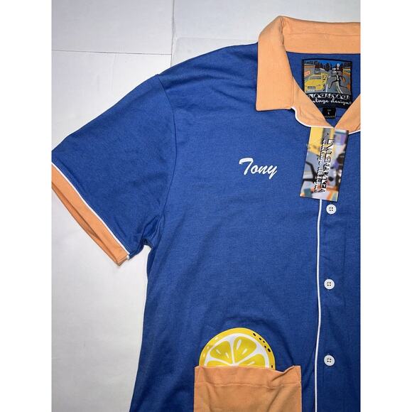Knickerbocker Vintage Design Shirt Men’s Size L Blue Lemon Tony Retro Button Up - Picture 2 of 16